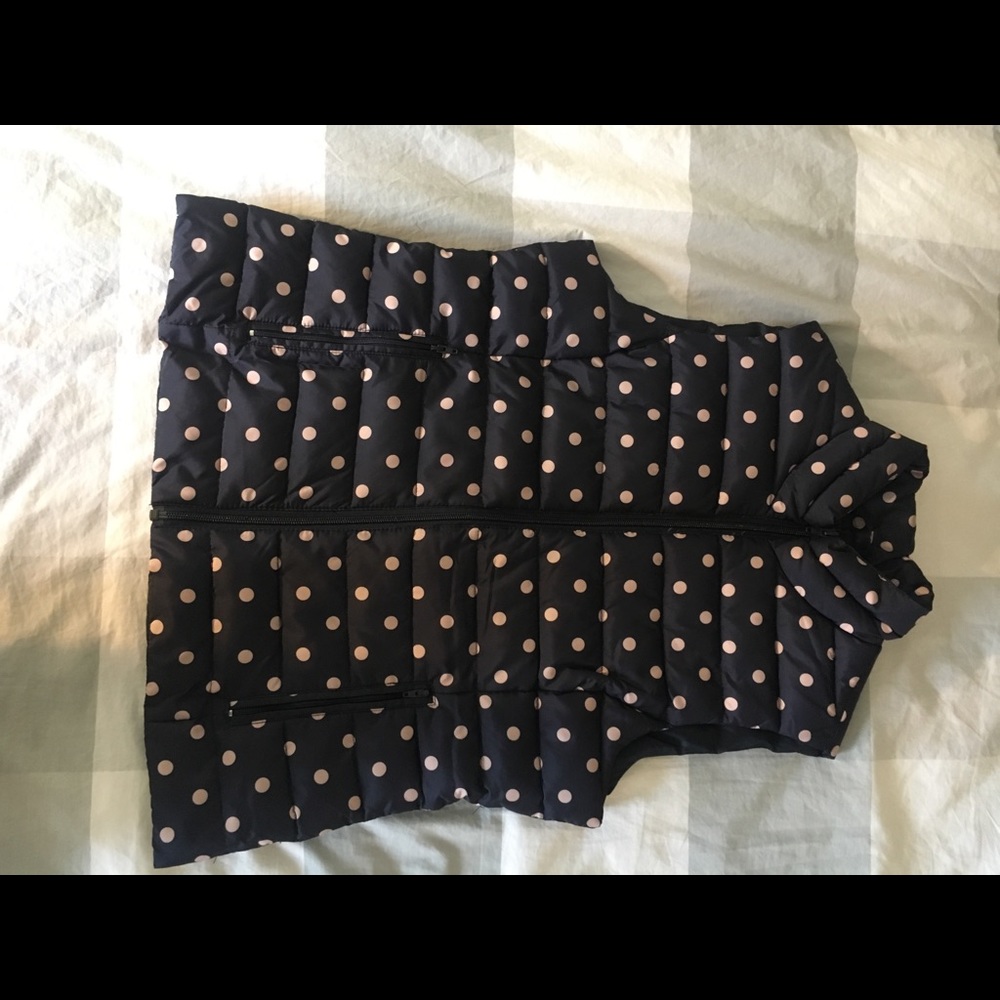 LOFT SIZE SM Navy, Blush Pink Polka Dot Puffer